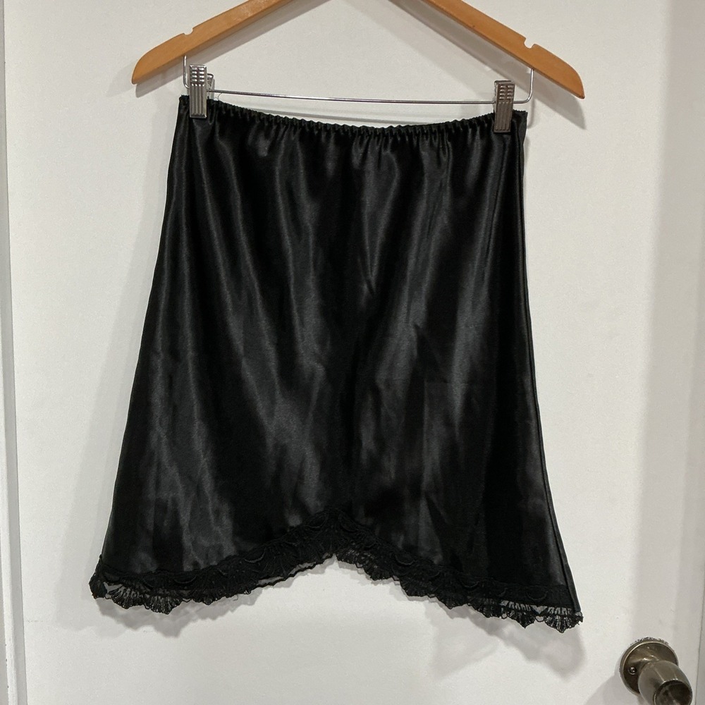 Victoria's Secret Gold Label Mini Satin Half Slip, Asymmetric Hem, Black, M, VTG